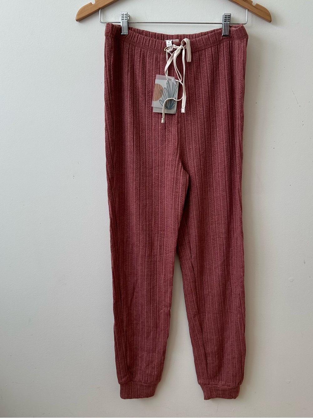 Blu Pepper Womens Ribbed Knit Joggers Mauve Pink Lounge Pants Medium New